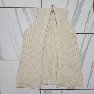 Cottagecore academia cream Aran cozy wool sweater vest with pockets L